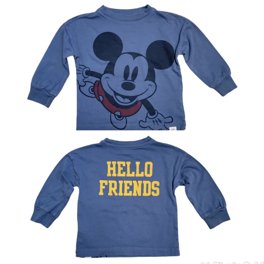 Gap Disney Mickey Mouse Tshirt Boys Sz 12/18M Blue Hello Friends Long Sleeve Top